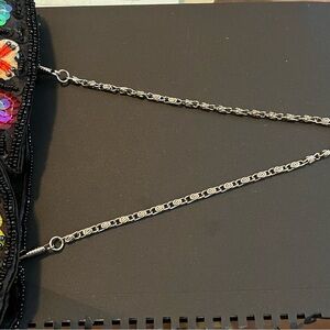 Bijoux Terner Black Satin Evening Kiss-Lock Clutch with Silver Frame